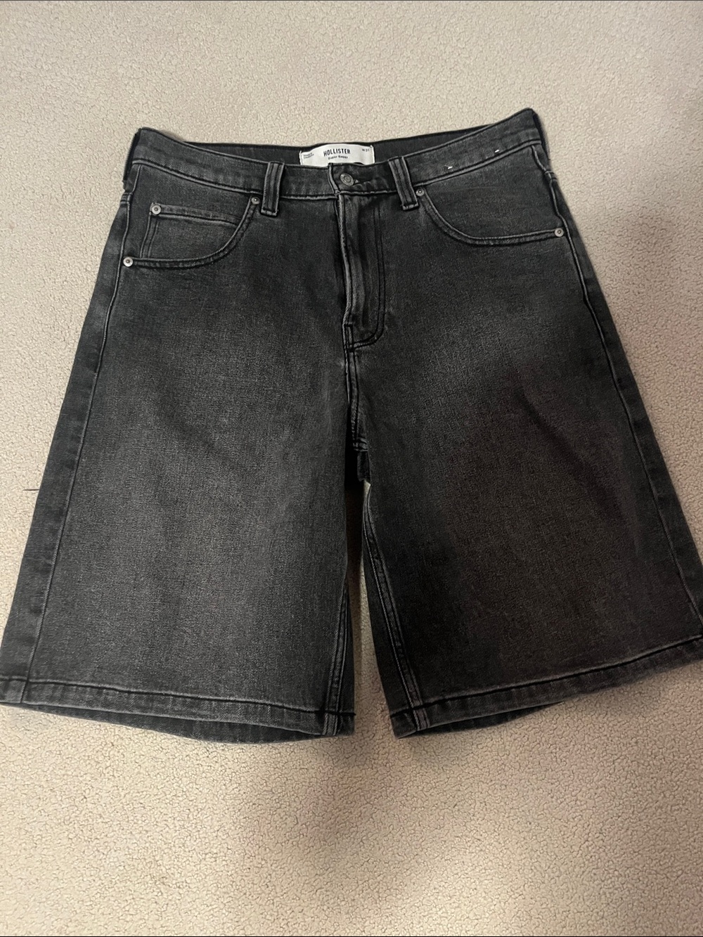 Hollister Men's Washed Black Denim Jean Shorts Size 31 Waist